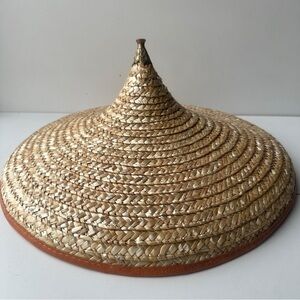 Vintage Asian Wicker Bamboo Conical Hat Rice Paddy Sun Gardening Beach Field 18”